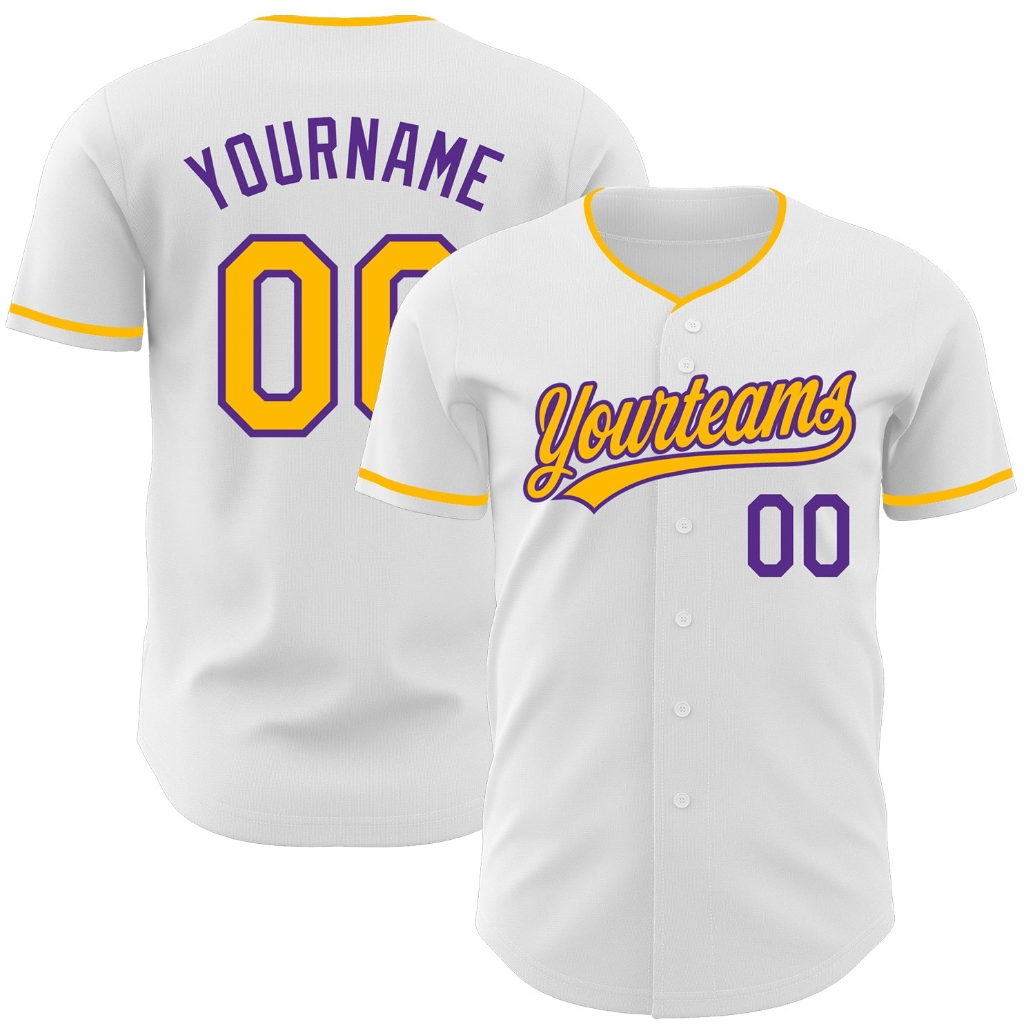 Custom White Gold-Purple Authentic Baseball Jersey baseball jersey product view 1
