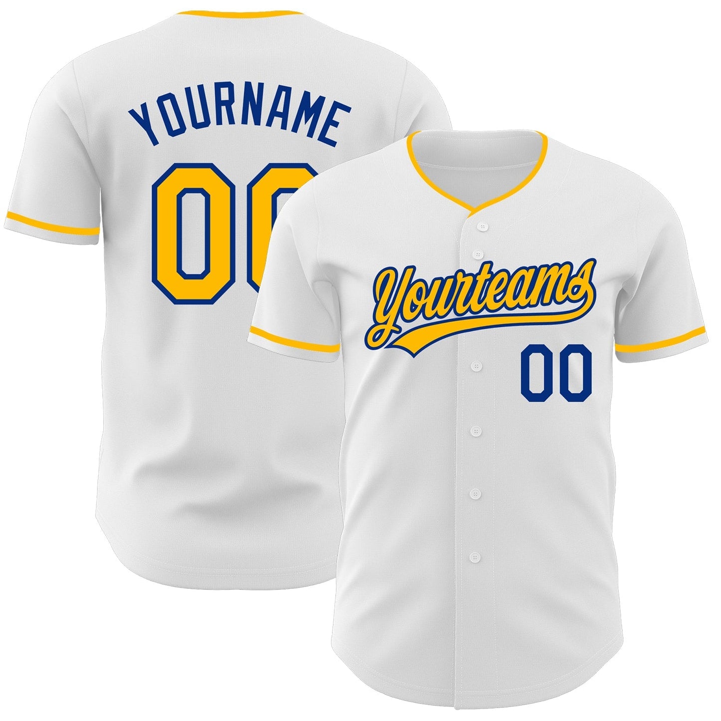 Custom White Gold-Royal Authentic Baseball Jersey baseball jersey product view 1