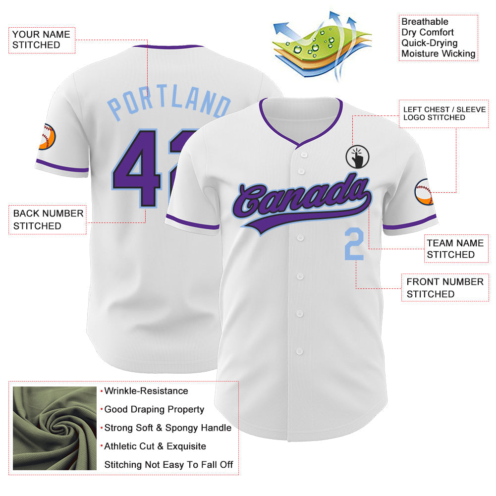 Custom White Purple Black-Light Blue Authentic Baseball Jersey baseball jersey product view 3