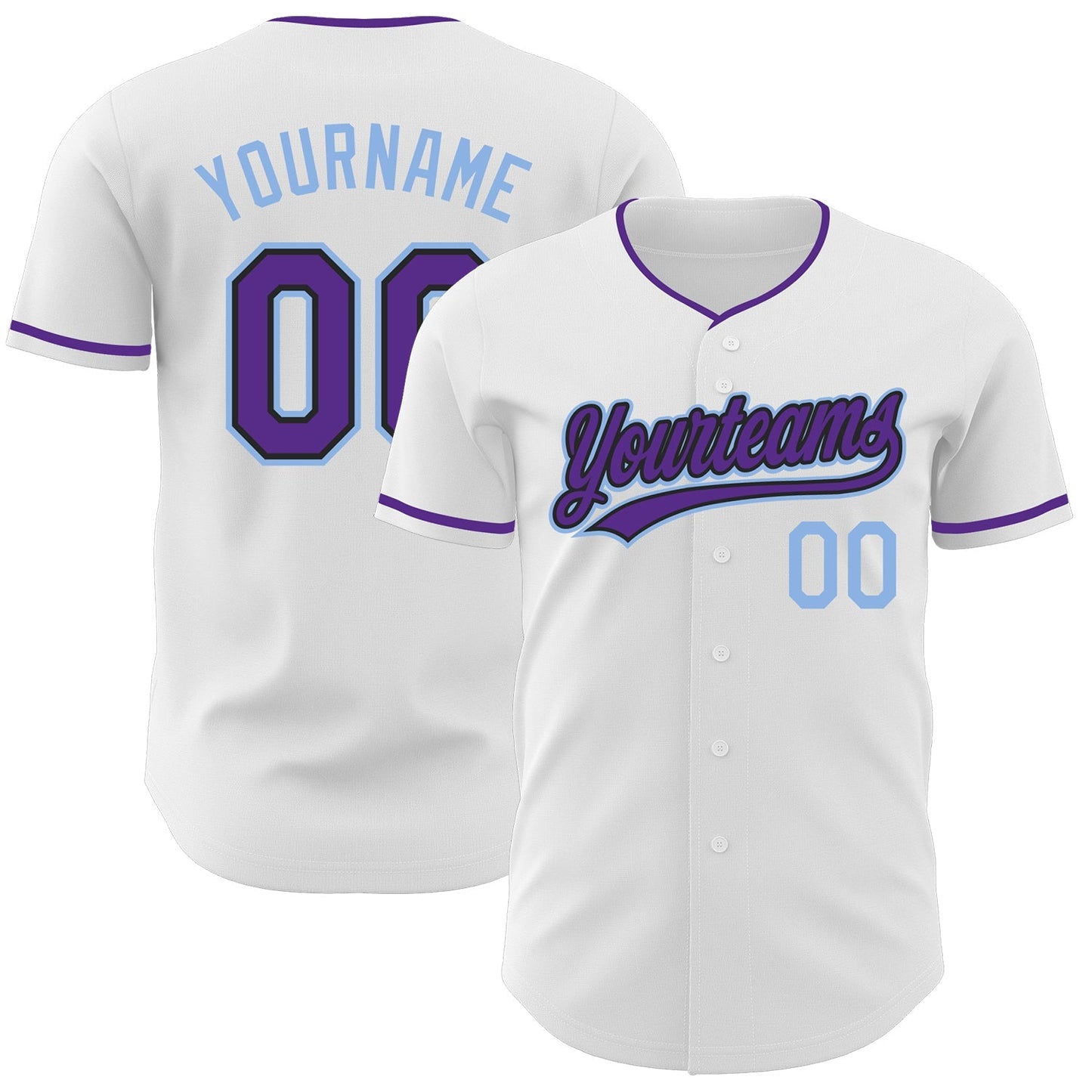 Custom White Purple Black-Light Blue Authentic Baseball Jersey baseball jersey product view 1