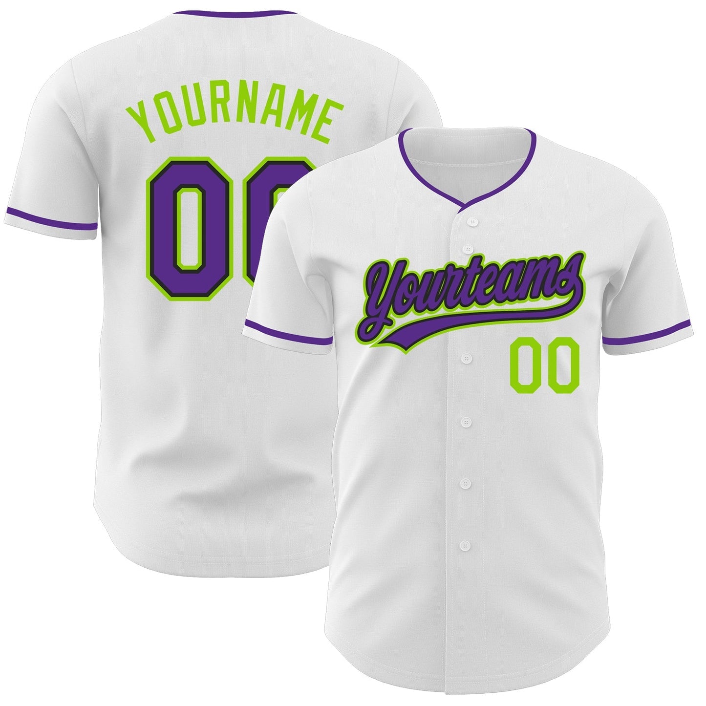 Custom White Purple Black-Neon Green Authentic Baseball Jersey baseball jersey product view 1