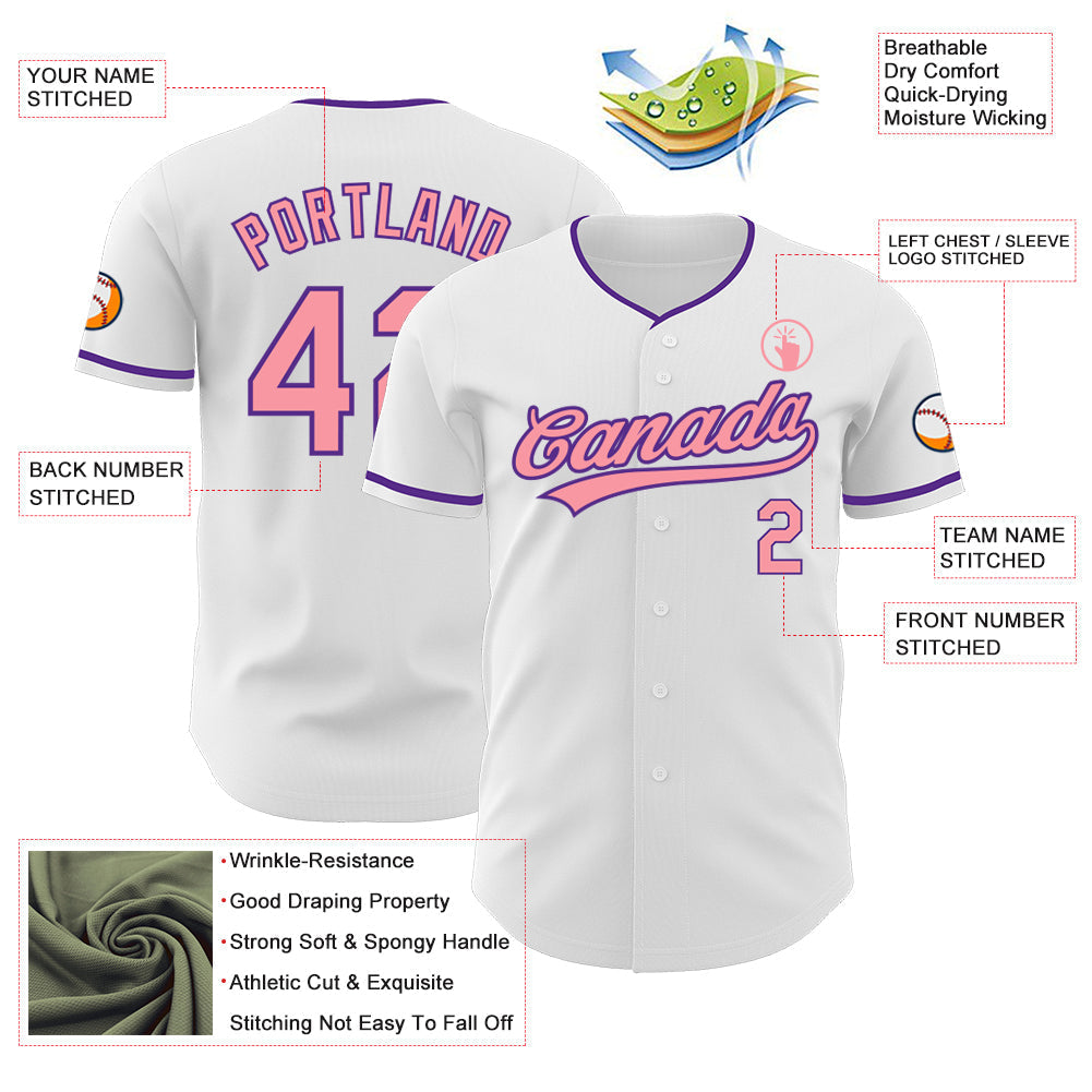 Custom White Medium Pink-Purple Authentic Baseball Jersey baseball jersey product view 3