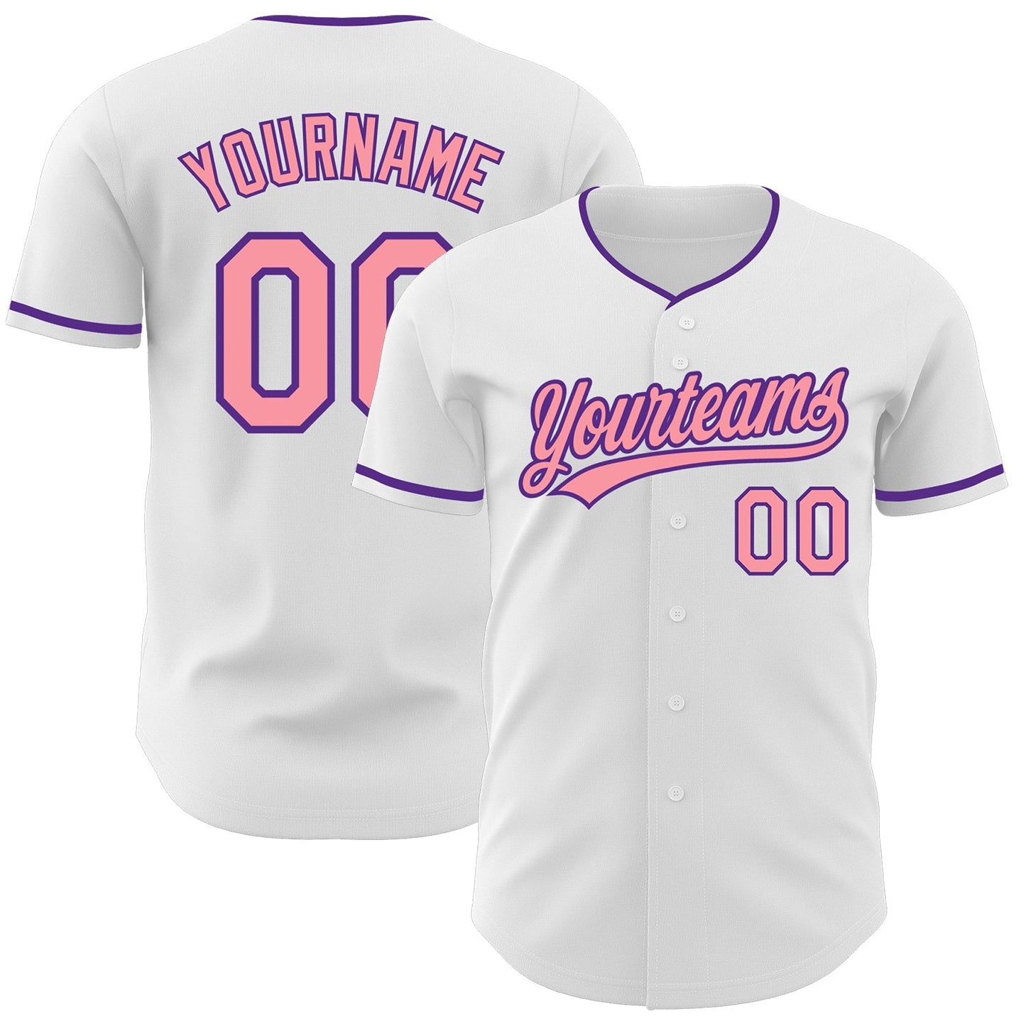 Custom White Medium Pink-Purple Authentic Baseball Jersey baseball jersey product view 1