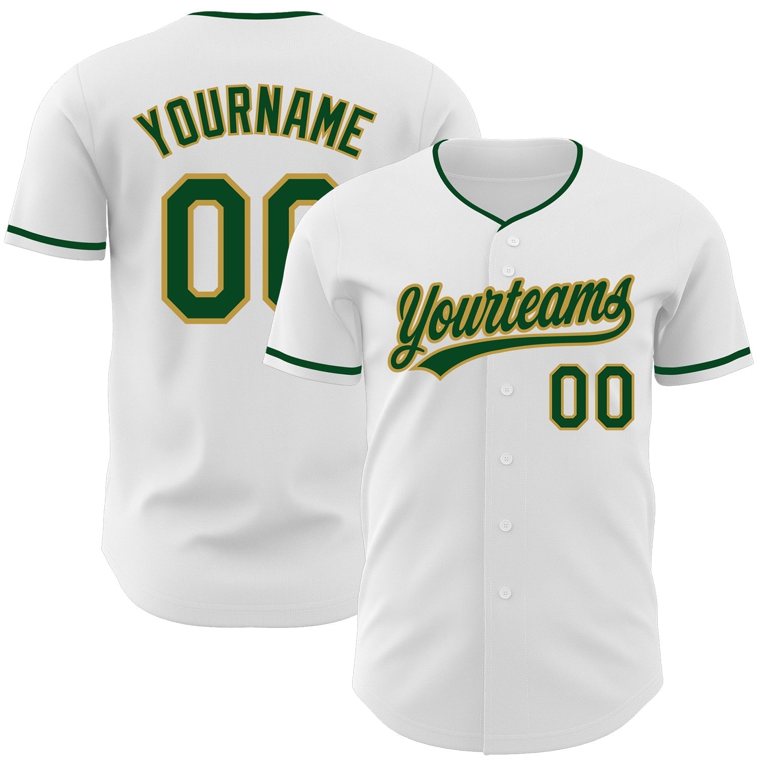 Custom White Green-Old Gold Authentic Baseball Jersey baseball jersey product view 1