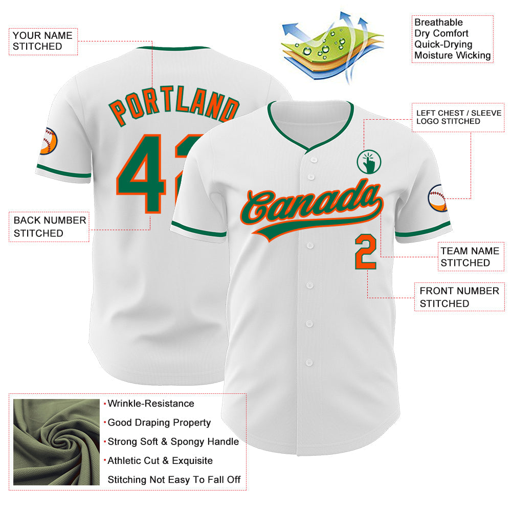 Custom White Kelly Green-Orange Authentic Baseball Jersey baseball jersey product view 3