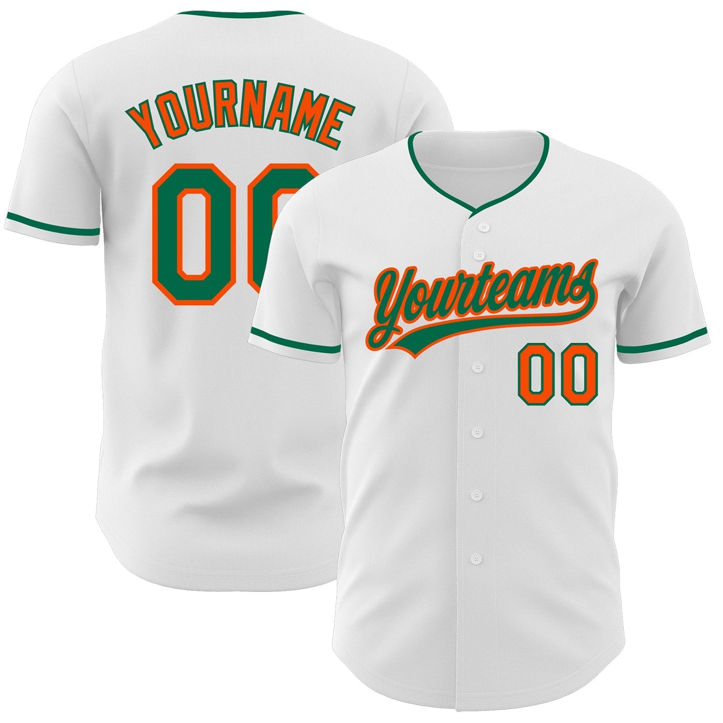 Custom White Kelly Green-Orange Authentic Baseball Jersey baseball jersey product view 1