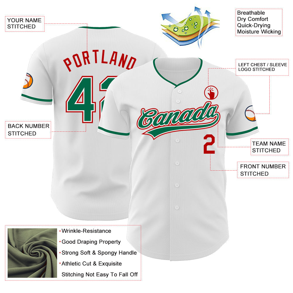 Custom White Kelly Green-Red Authentic Baseball Jersey baseball jersey product view 3