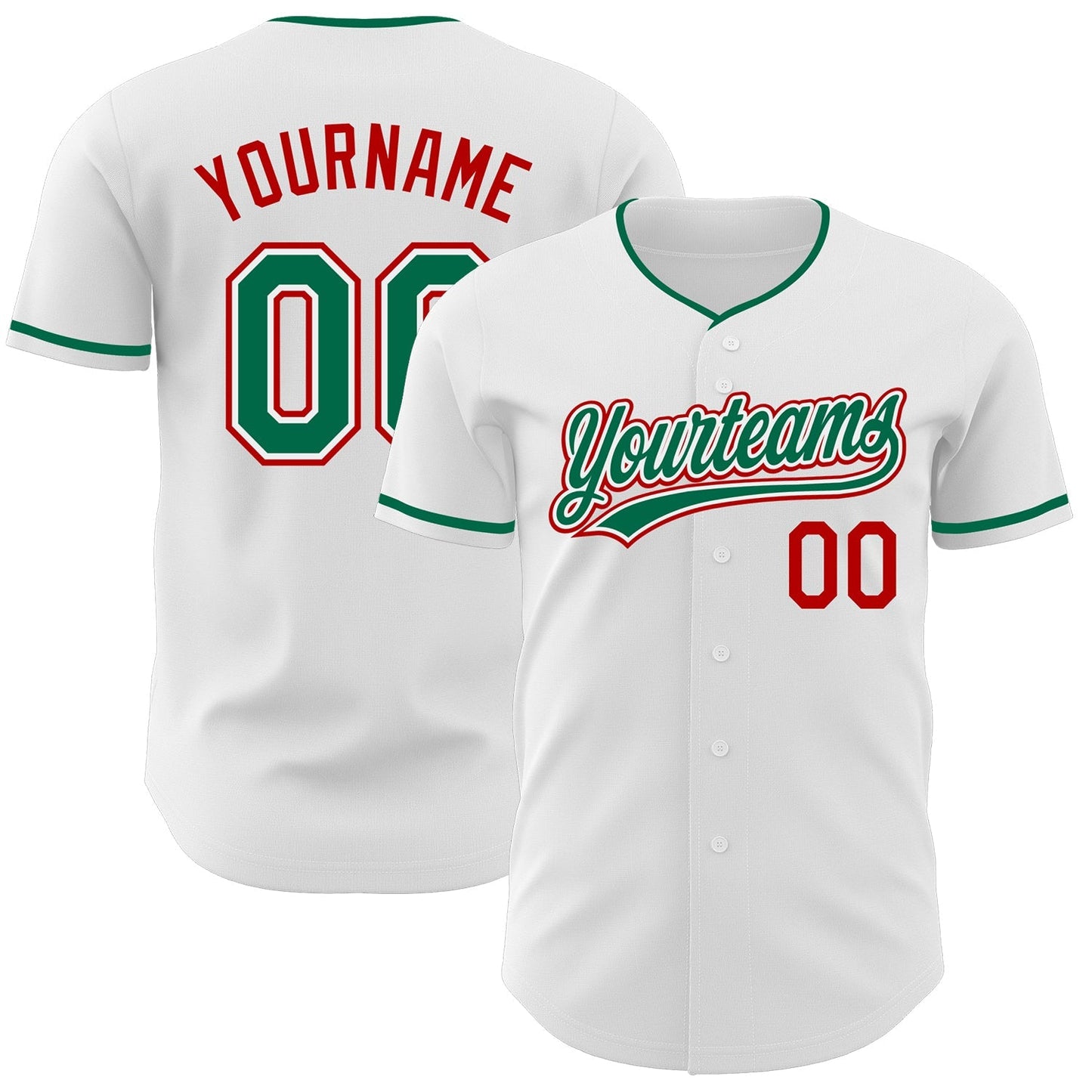 Custom White Kelly Green-Red Authentic Baseball Jersey baseball jersey product view 1