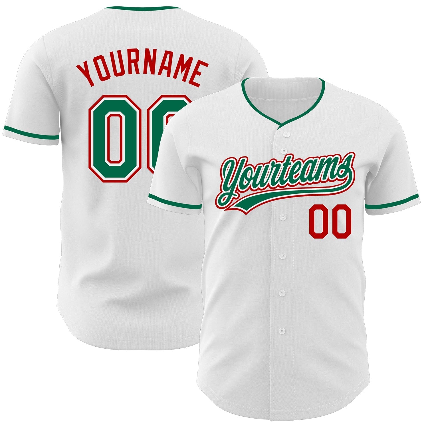 Custom White Kelly Green-Red Authentic Baseball Jersey baseball jersey product view 1