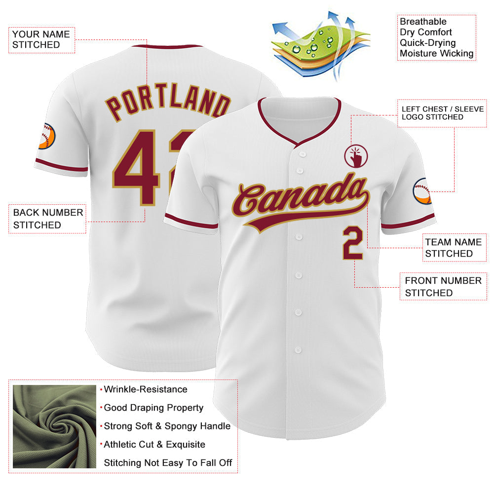 Custom White Crimson-Old Gold Authentic Baseball Jersey baseball jersey product view 3