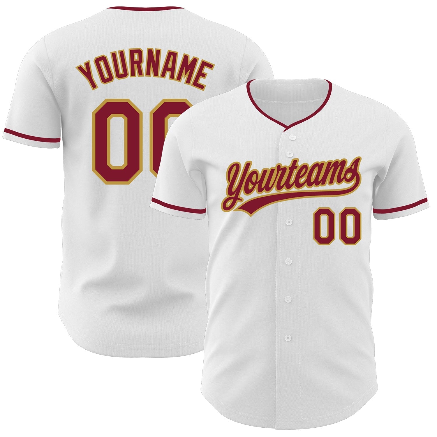 Custom White Crimson-Old Gold Authentic Baseball Jersey baseball jersey product view 1