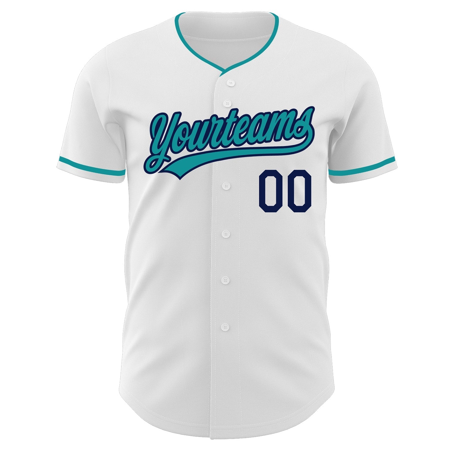 Custom White Teal-Navy Authentic Baseball Jersey baseball jersey product view 2
