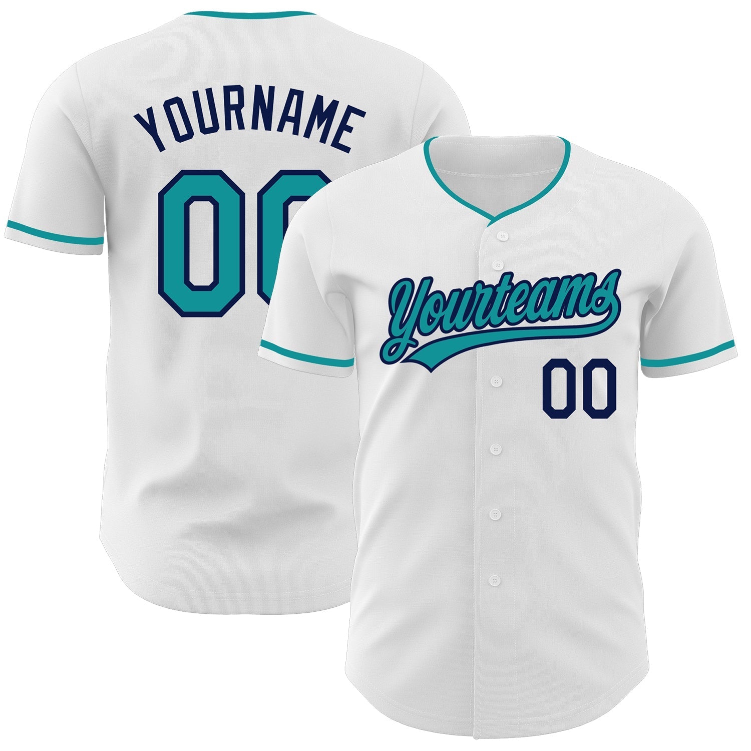 Custom White Teal-Navy Authentic Baseball Jersey baseball jersey product view 1