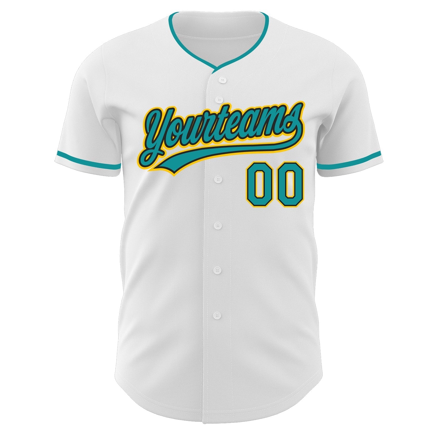 Custom White Teal Black-Yellow Authentic Baseball Jersey baseball jersey product view 2