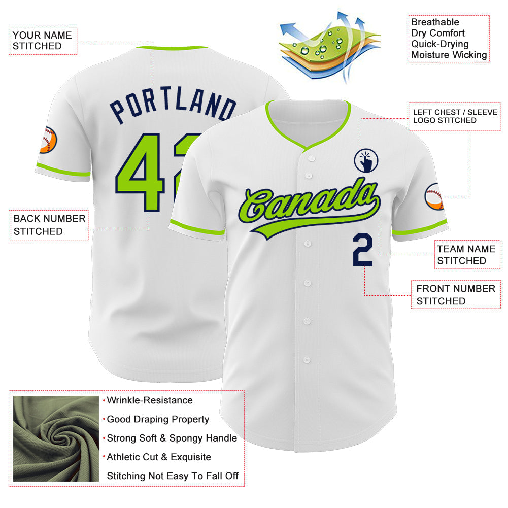 Custom White Neon Green-Navy Authentic Baseball Jersey baseball jersey product view 3