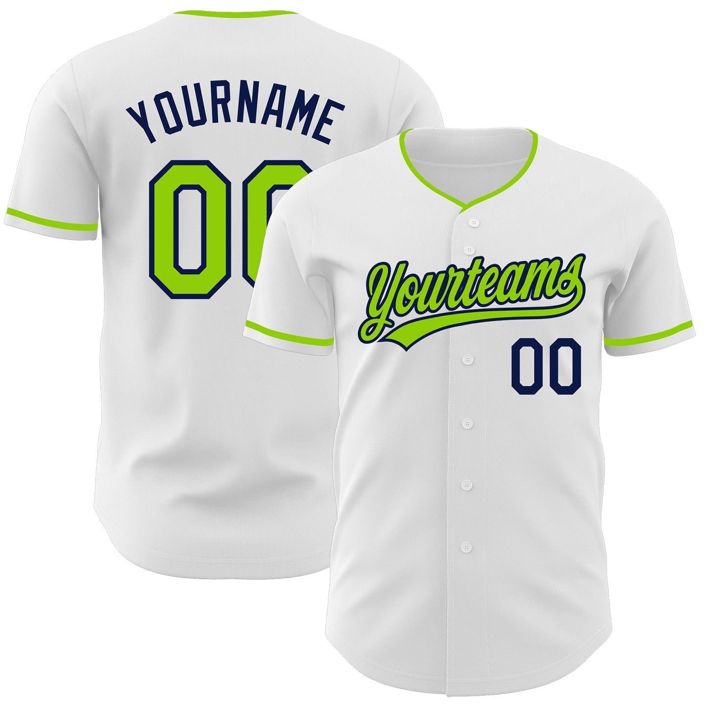 Custom White Neon Green-Navy Authentic Baseball Jersey baseball jersey product view 1