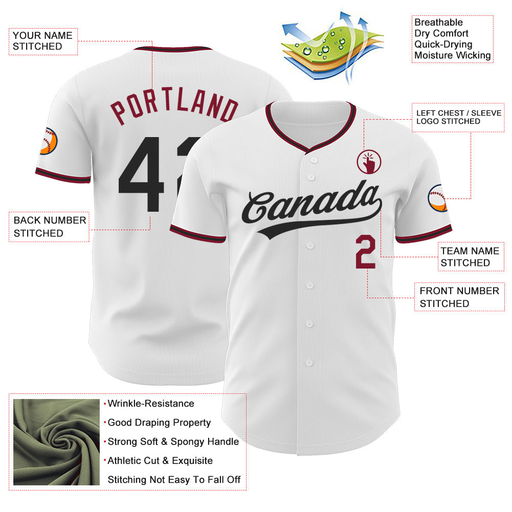 Custom White Black-Crimson Authentic Baseball Jersey baseball jersey product view 3