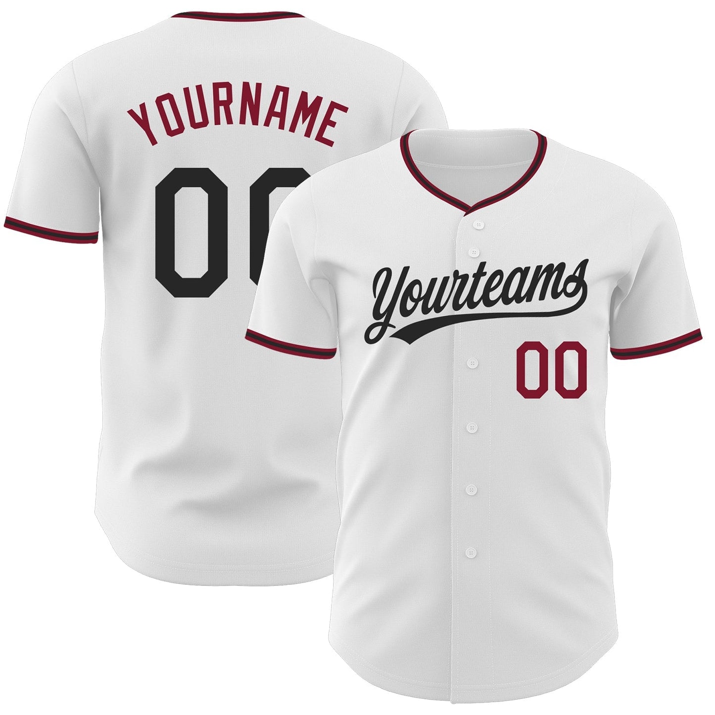 Custom White Black-Crimson Authentic Baseball Jersey baseball jersey product view 1