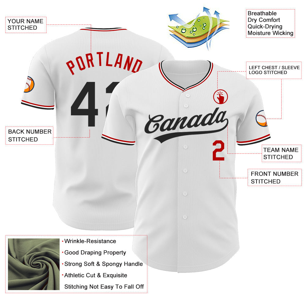 Custom White Black-Red Authentic Baseball Jersey baseball jersey product view 3