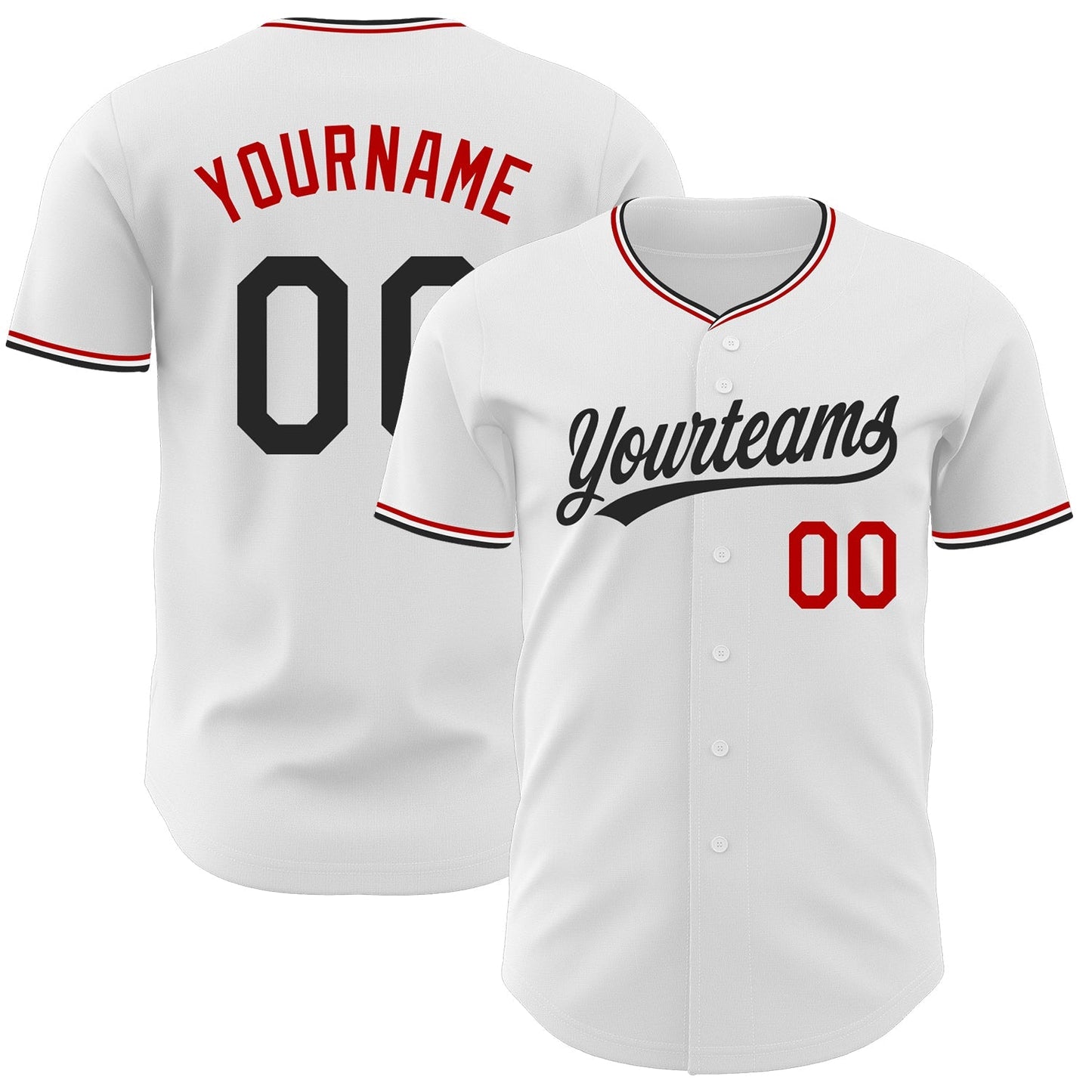 Custom White Black-Red Authentic Baseball Jersey baseball jersey product view 1