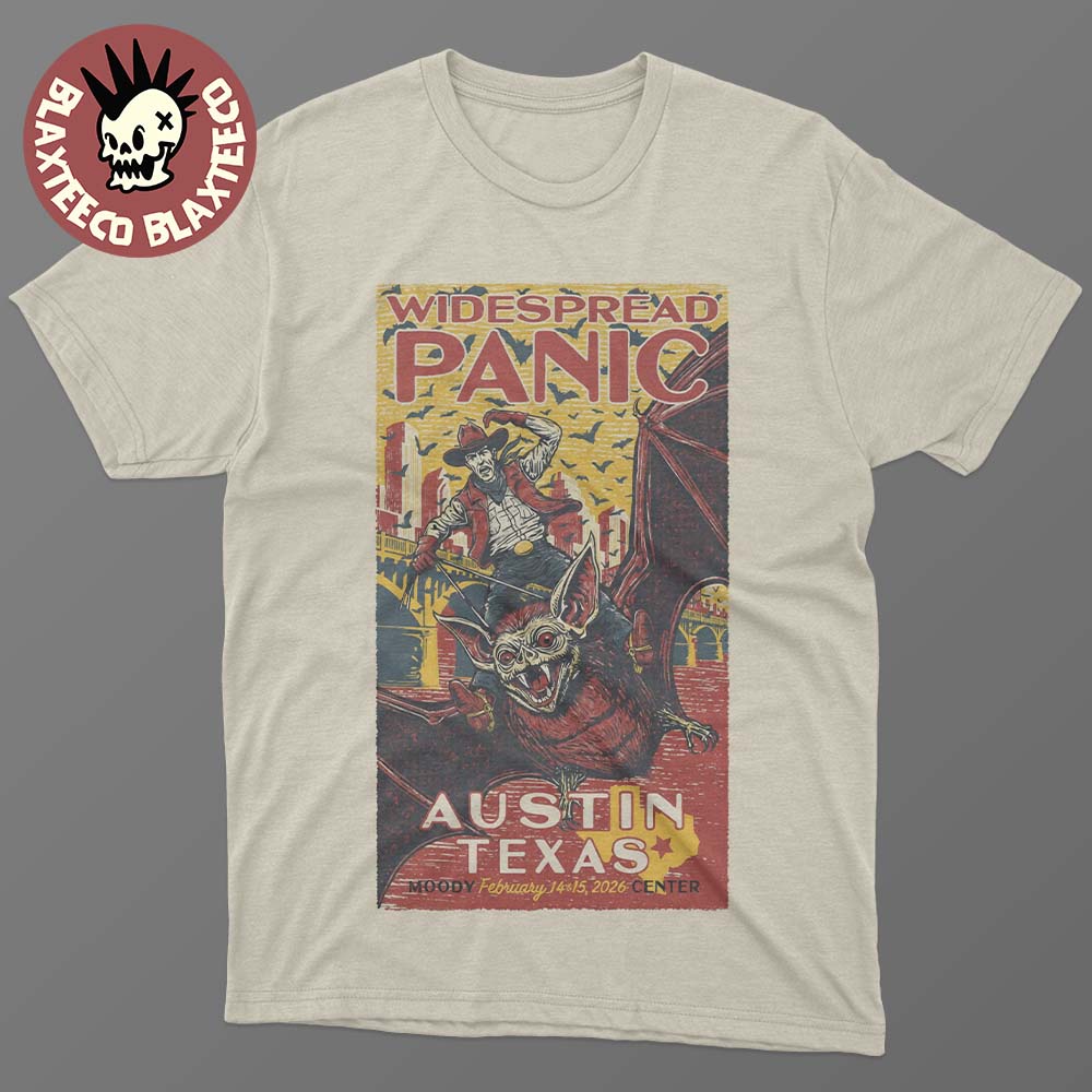 Widespread Panic Austin Texas 2026 Event Poster At Moody Center On February 14 And 15 2026 Bat Cowboy Art T-Shirt - T-Shirt, Sweatshirt, Hoodie