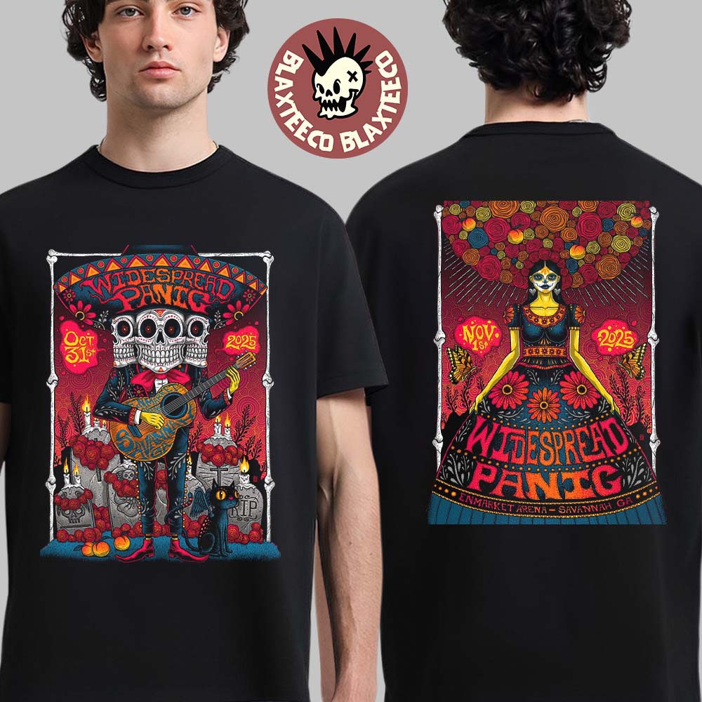 Widespread Panic Savannah Georgia 2025 Merch Event Poster At Enmarket Arena On October 31 And November 1 2025 Day Of The Death Art Two Sided T-Shirt - T-Shirt, Sweatshirt, Hoodie