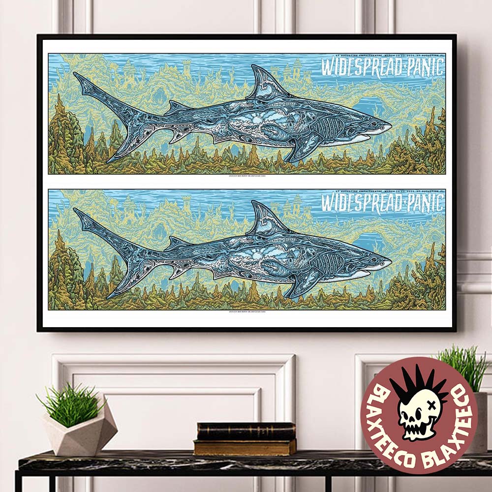 Widespread Panic St Augustine Florida 2026 Event Merch Poster At St Augustine Amphitheatre On March 20-22 2026 The Shark Art Poster Canvas - T-Shirt, Sweatshirt, Hoodie