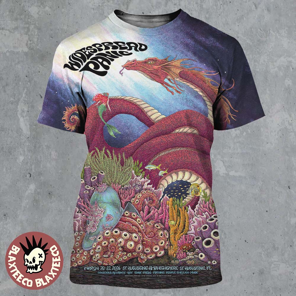 Widespread Panic St Augustine Florida 2026 X Conscious Alliance Event Poster At St Augustine Amphitheatre On March 20-22 2026 Sea Dragon Art All Over Print Shirt - T-Shirt, Sweatshirt, Hoodie