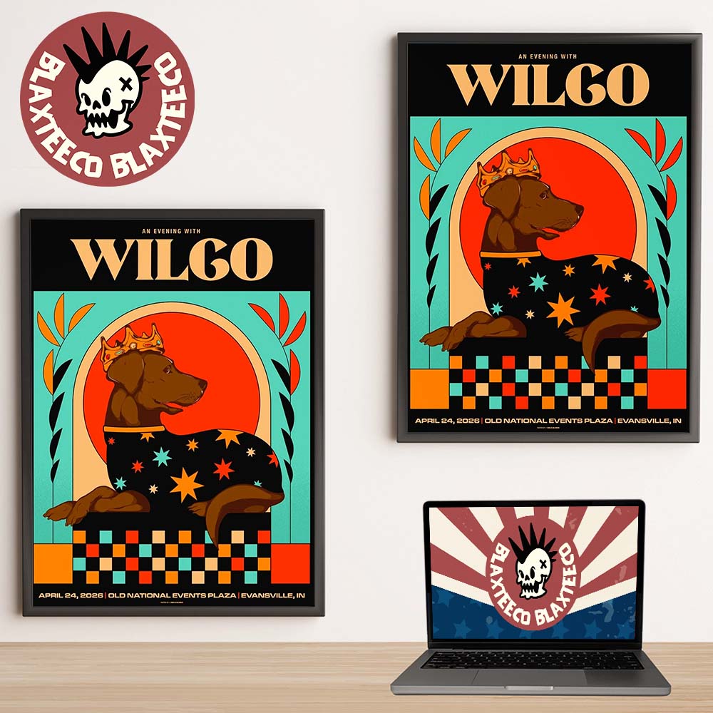 Wilco Evansville Indianapolis 2026 Venue Poster At Old National Events Plaza On April 24 2026 King Chocolate Labrador Art Poster Canvas - T-Shirt, Sweatshirt, Hoodie