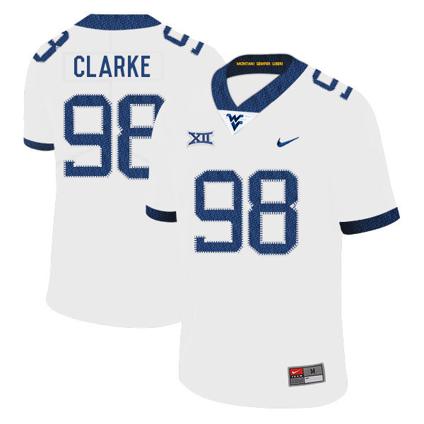 Will Clarke 98 White College Football Jersey football jersey product view 1