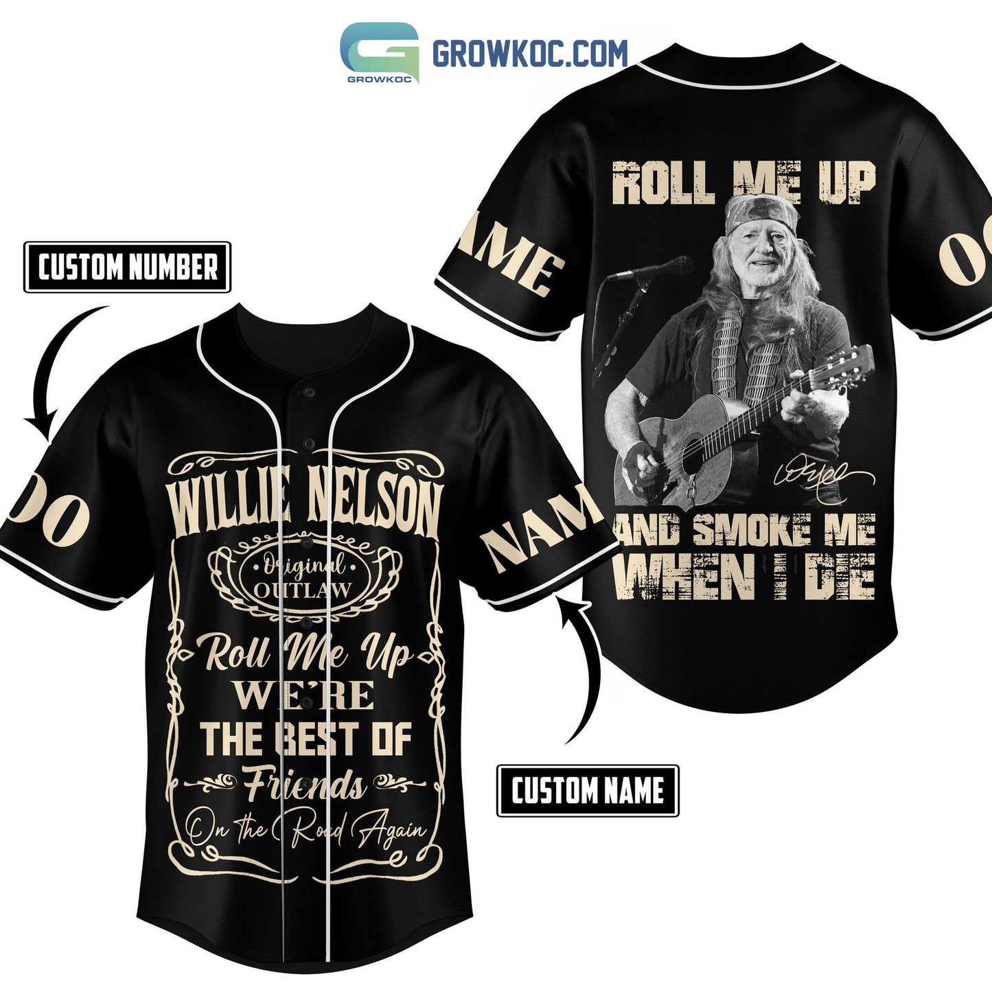 Willie Nelson Roll Me Up And Smoke Me When I Die Personalized Baseball Jersey baseball jersey product view 1