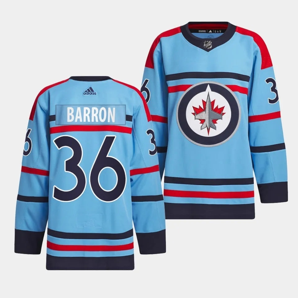Winnipeg Jets #36 Morgan Barron 2023-24 RCAF Centennial Light Blue Jersey Hockey Jersey hockey jersey product view 1