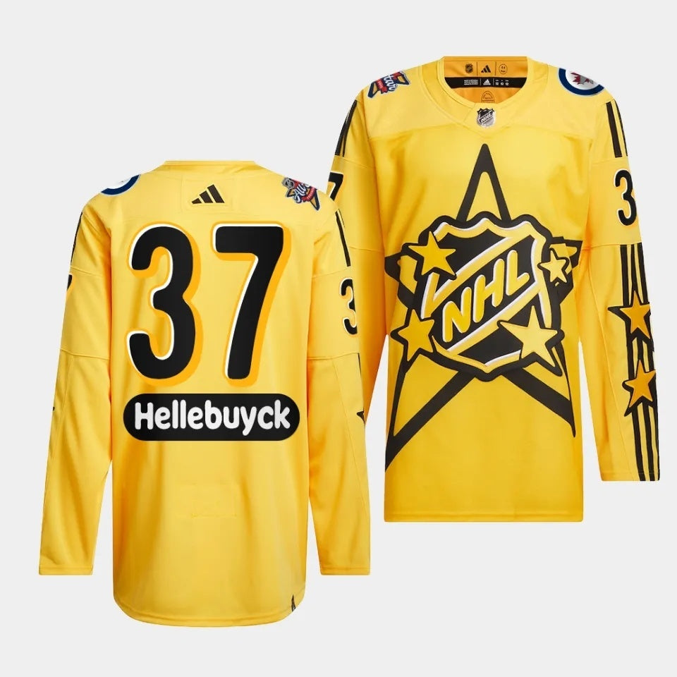 Winnipeg Jets #37 Connor Hellebuyck 2024 NHL All-Star Yellow Jersey Style 1 Hockey Jersey hockey jersey product view 1