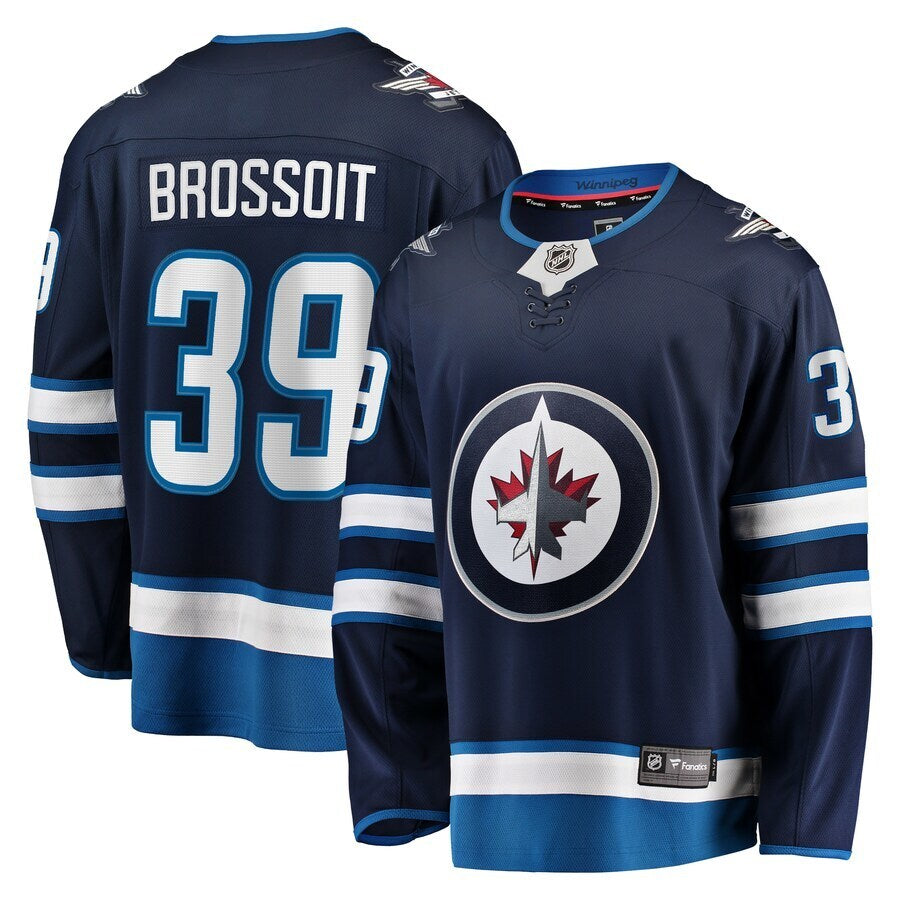 Winnipeg Jets #39 Laurent Brossoit Home Premier Breakaway Player Jersey - Navy Hockey Jersey hockey jersey product view 1