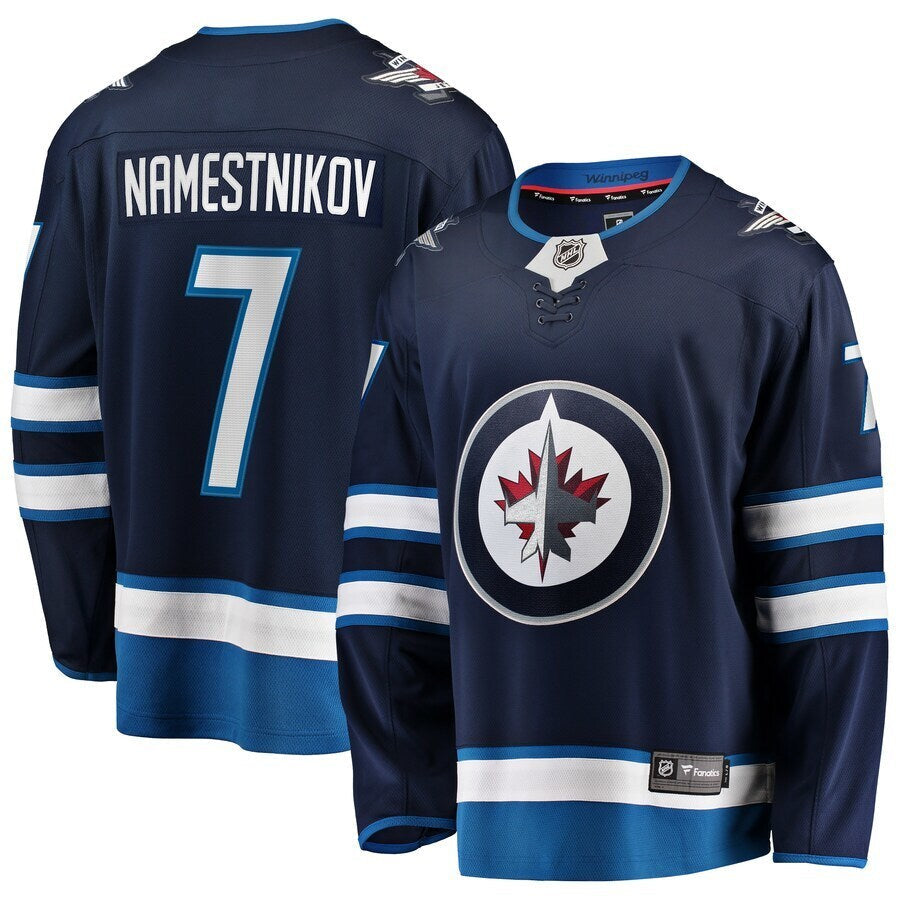 Winnipeg Jets #7 Vladislav Namestnikov Home Premier Breakaway Player Jersey - Navy Hockey Jersey hockey jersey product view 1