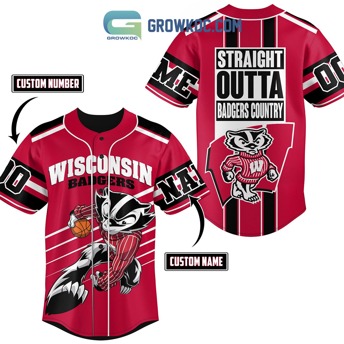 Wisconsin Badgers Straight Outta Country Personalized Baseball Jersey baseball jersey product view 1