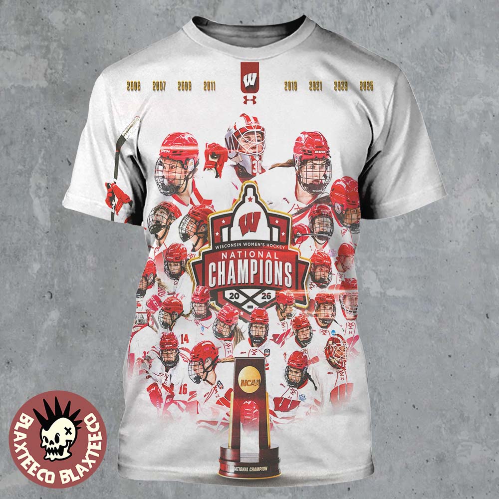 Wisconsin Badgers Womens Ice Hockey 2026 National Champions All Over Print Shirt Unisex T-shirt, Sweatshirt, Hoodie, Long Sleeve Tee - T-Shirt, Sweatshirt, Hoodie