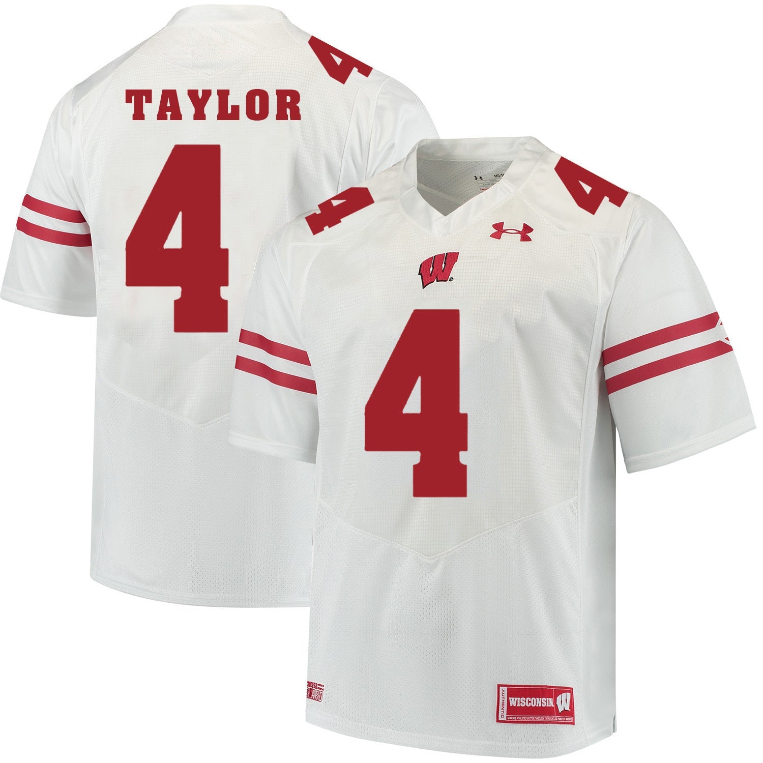 Wisconsin Badgers A.J. Taylor 4 White College Football Jersey football jersey product view 1
