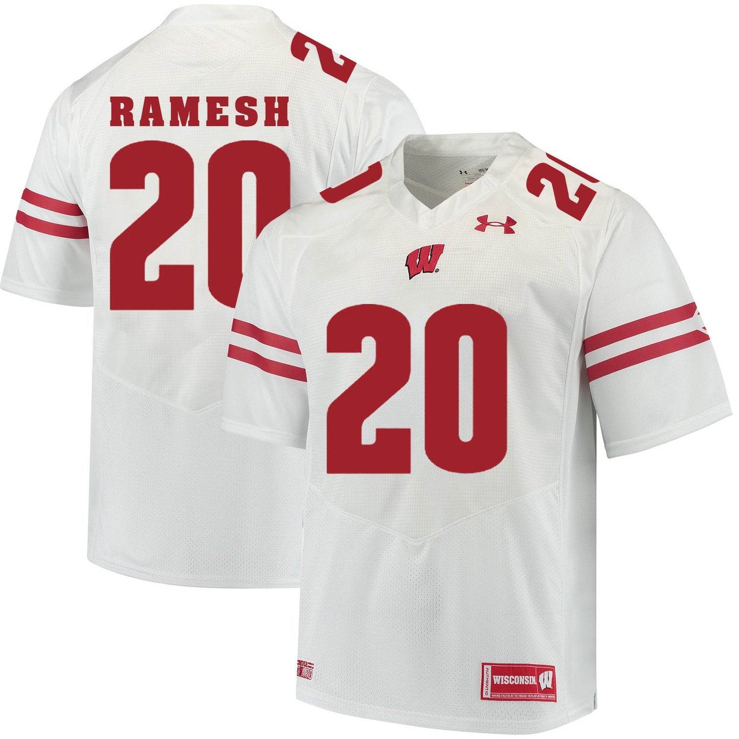 Wisconsin Badgers Austin Ramesh 20 White College Football Jersey football jersey product view 1
