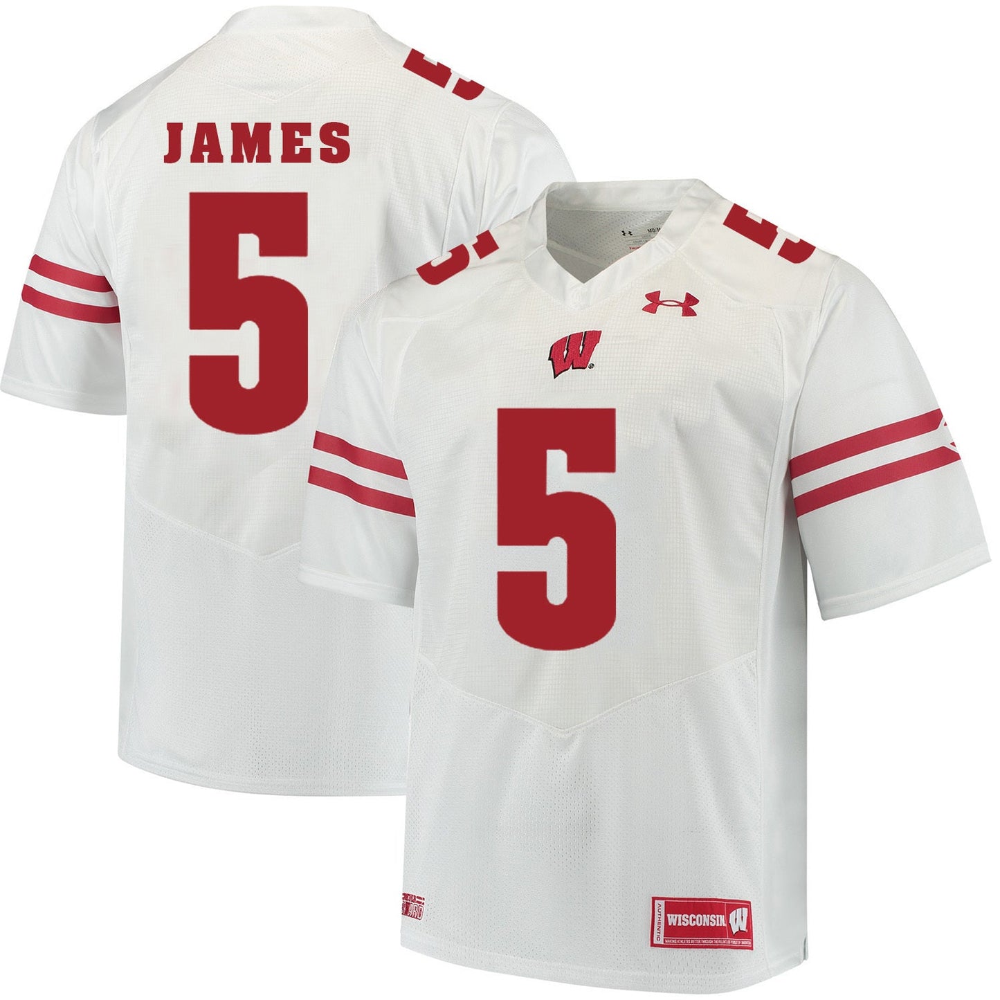 Wisconsin Badgers Chris James 5 White College Football Jersey football jersey product view 1