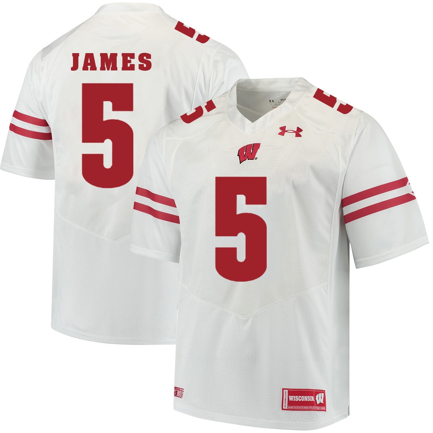 Wisconsin Badgers Chris James 5 White College Football Jersey football jersey product view 1