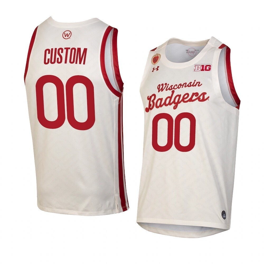 Wisconsin Badgers Custom College Basketball Jersey Throwback Replica White College Football Jersey football jersey product view 1