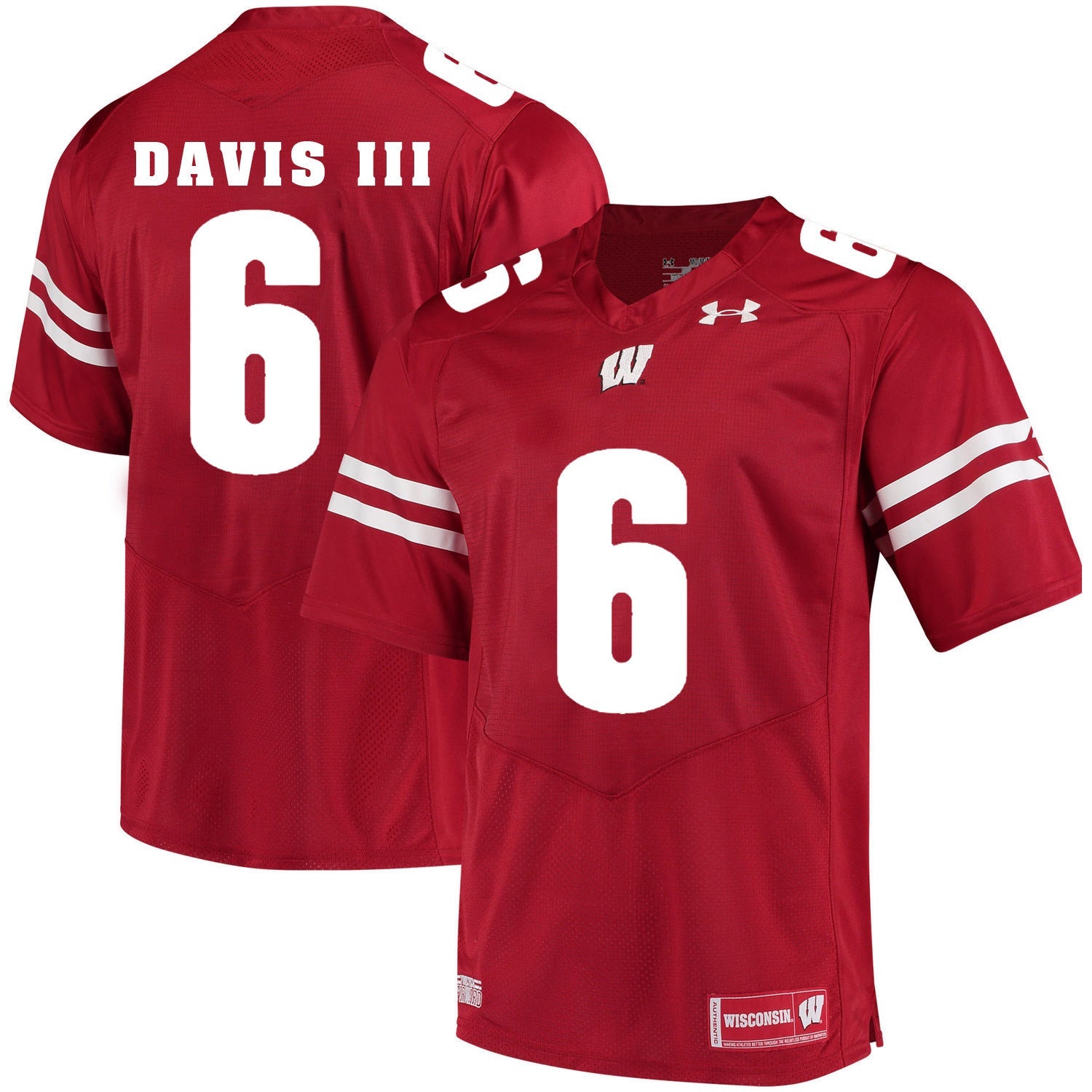 Wisconsin Badgers Danny Davis III 6 Red College Football Jersey football jersey product view 1