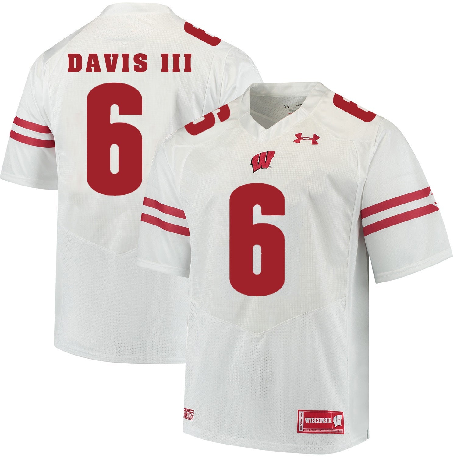 Wisconsin Badgers Danny Davis III 6 White College Football Jersey football jersey product view 1
