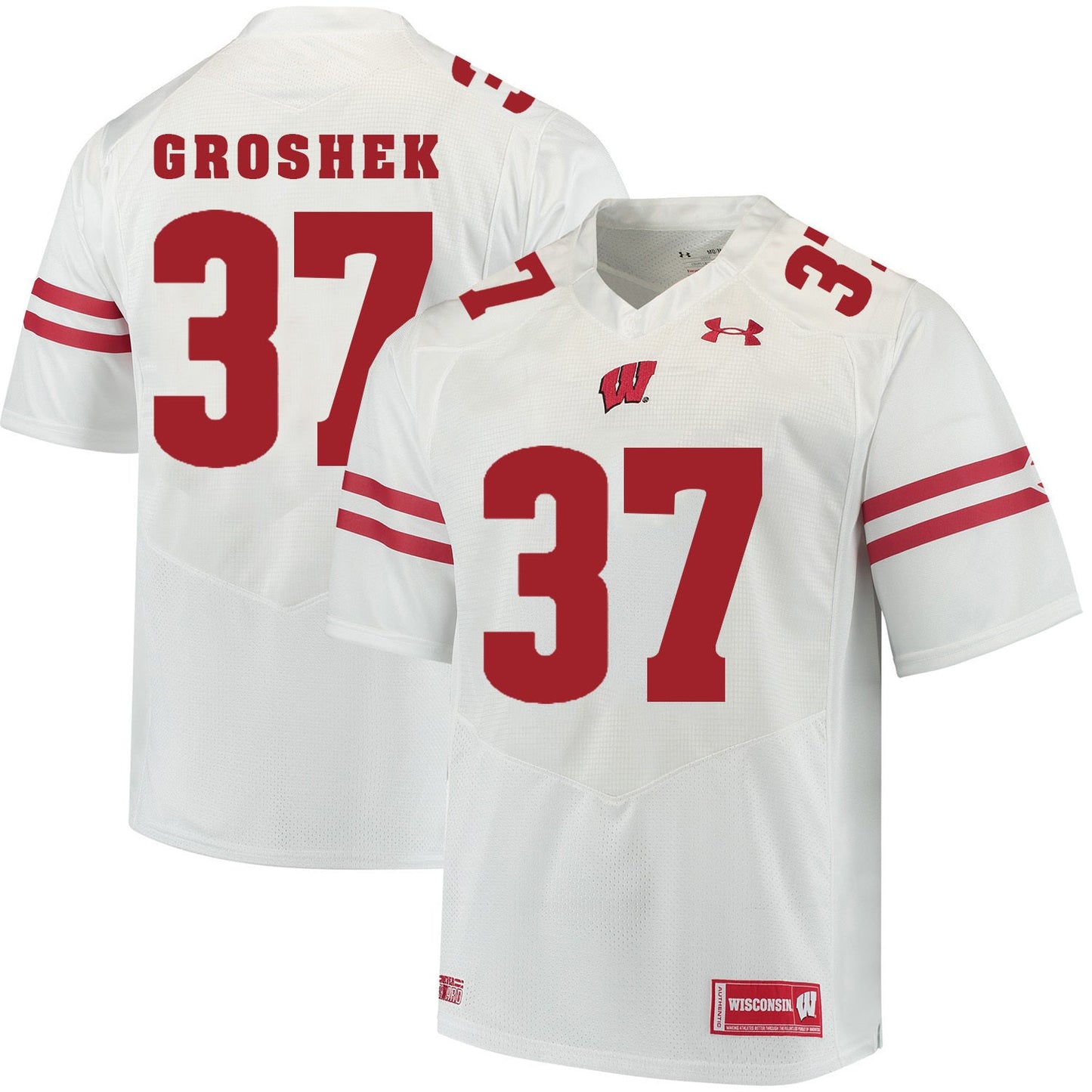 Wisconsin Badgers Garrett Groshek 37 White College Football Jersey football jersey product view 1