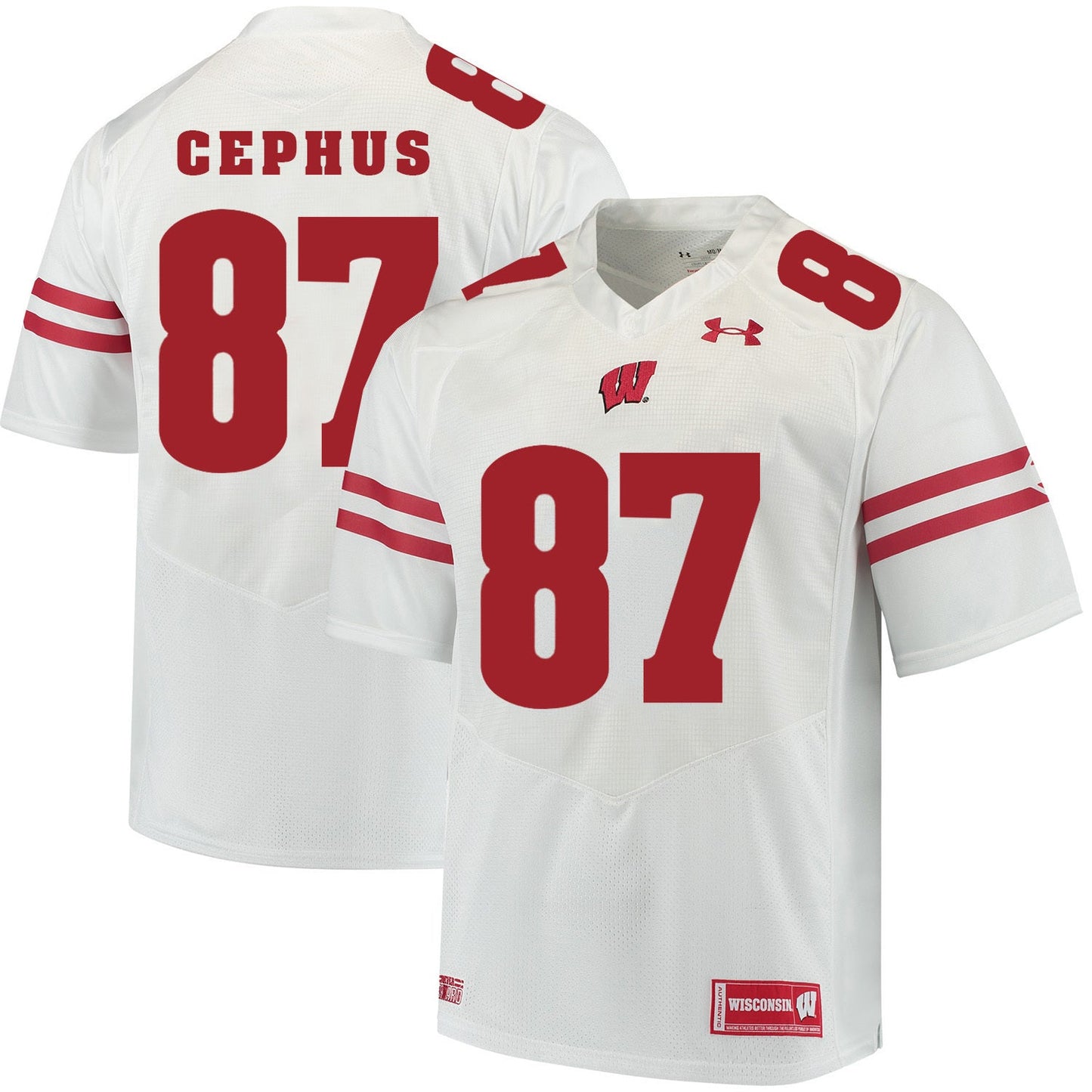 Wisconsin Badgers Quintez Cephus 87 White College Football Jersey football jersey product view 1