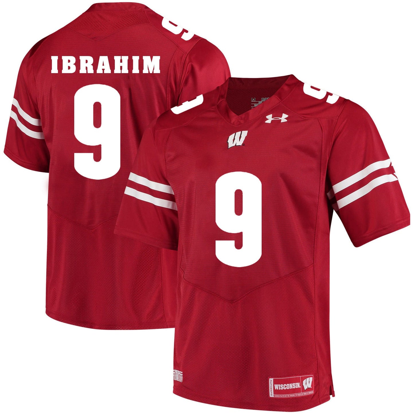 Wisconsin Badgers Rachid Ibrahim 9 Red College Football Jersey football jersey product view 1