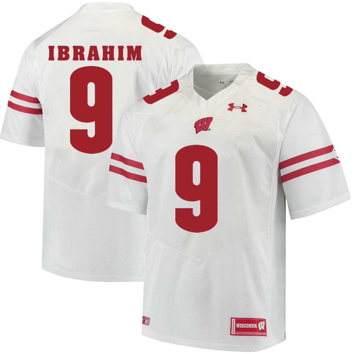 Wisconsin Badgers Rachid Ibrahim 9 White College Football Jersey football jersey product view 1