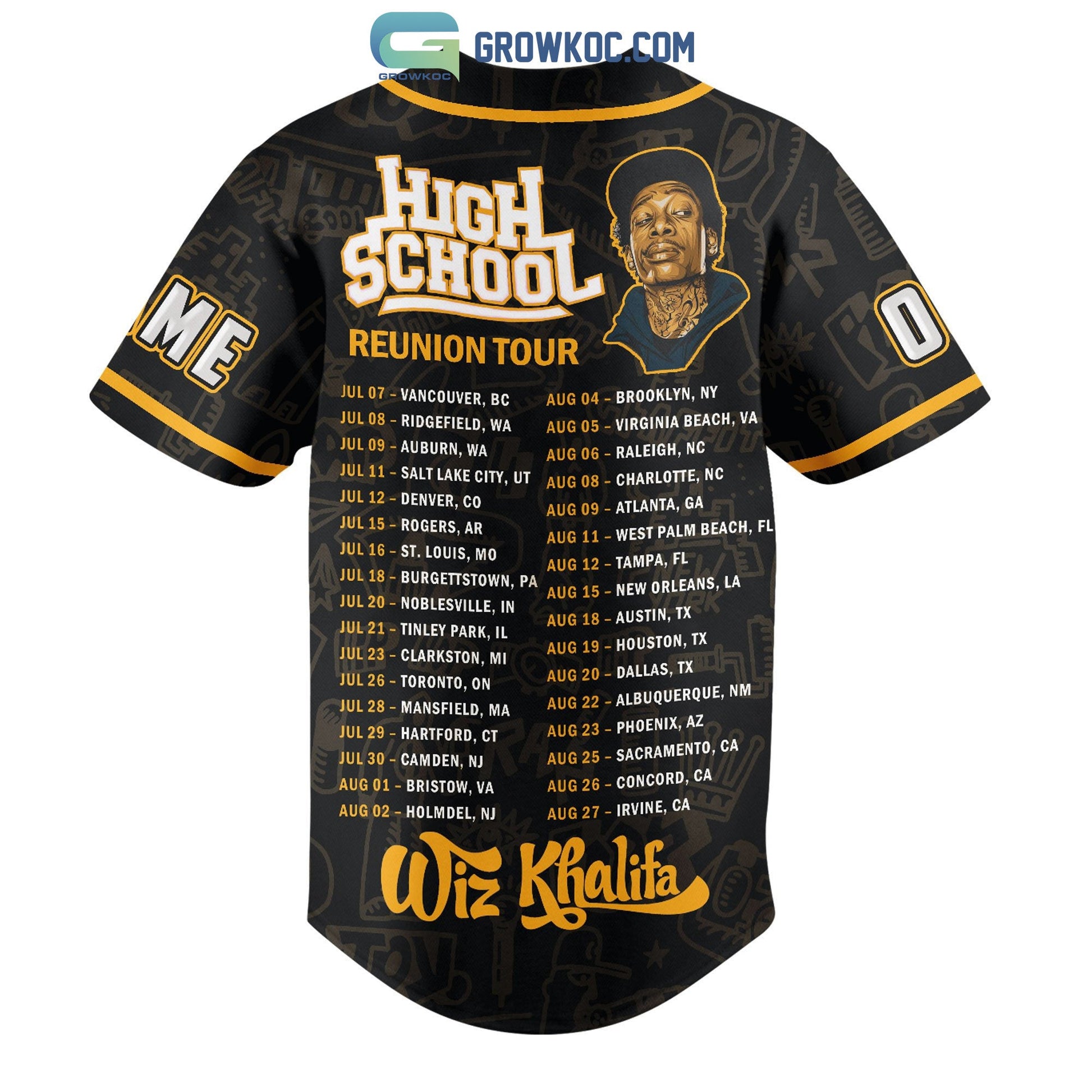 Wiz Khalifa High School Reunion Tour Personalized Baseball Jersey baseball jersey product view 3