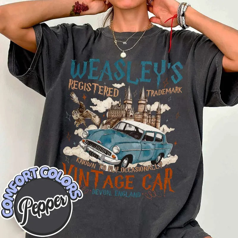 Wizard Flying Car Vintage Weasley Bookish - Adult & Kids T-Shirts, Sweatshirts & Hoodies apparel design preview 1
